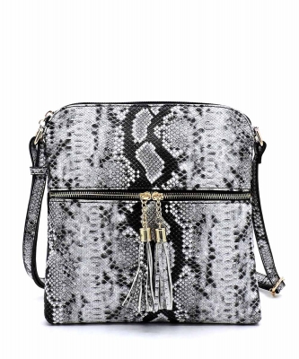 Python Snake Skin Zip Tassel Crossbody Bag SLM062 BLACK2